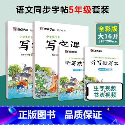 [语文临摹套装]5年级上册+下册(送听写默写本) 小学五年级 [正版]五年级练字帖小学生每日一练写字帖2023年荆霄鹏楷