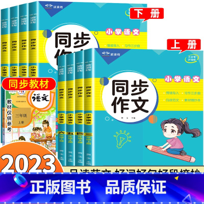 同步作文 +阅读理解(上册+下册) 小学六年级 [正版]2023新 小学生同步作文三年级上册四年级五六年级上下册人教版语