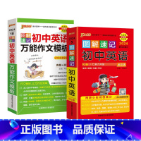 英语知识+作文模板2本 初中通用 [正版]2024图解速记初中英语基础知识手册RJ人教版单词词汇语法短语句型范文知识点大