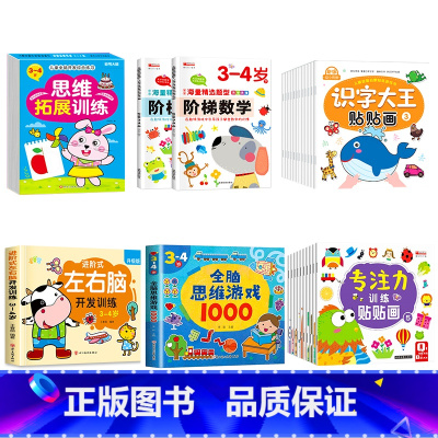 27册[3-4岁]左右脑+阶梯数学+全脑思维+全脑游戏+专注力贴纸+识字贴纸 [正版]儿童左右脑开发逻辑思维训练书