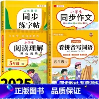 [五年级下册]看拼音写词语+阅读理解+口算+字帖 小学五年级 [正版]看拼音写词语五年级下册 语文小学注音生字拼音拼读字
