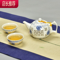 青花瓷玲珑茶具套装家用蜂窝镂空整套陶瓷功夫茶具泡茶壶茶杯盖碗JING PING