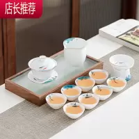 白瓷釉下彩三才泡茶盖碗茶杯单个家用大号手绘羊脂玉陶瓷功夫茶具JING PING