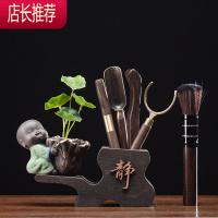 创意紫砂小和尚花器茶具茶道配件家用简约黑檀木茶勺茶夹子零配件JING PING