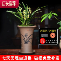 陶瓷透气紫砂花盆带托盘小号吊兰君子兰蓝兰草兰花专用花盆JING PING花盆容器
