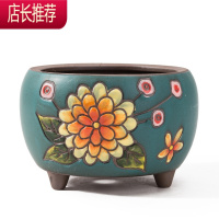 韩式手绘延禧粗陶透气麦饭石创意老桩大口径多肉植物陶瓷花盆JING PING花盆容器