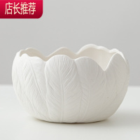 欧式陶瓷创意白色羽毛大口径水培绿萝陶盆带托盘个性多肉大号花盆JING PING花盆容器