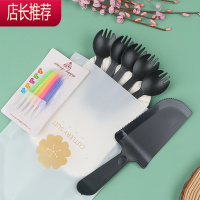 纸盘刀叉蝶一次性生日蛋糕餐盘刀叉套装组合餐具刀叉盘套装四合一JING PING 黑色5盘叉刀蜡烛45套一次性餐具