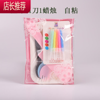 生日蛋糕餐具叉勺套装塑料一次性蛋糕刀叉盘烘焙套装刀叉碟50套 敬平 [蕾丝]五盘五叉+大刀+蜡烛 50套一次性餐具