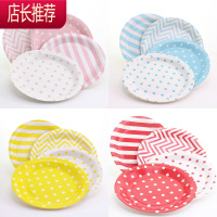 一次性盘子水果餐盘儿童生日派对布置装饰用品餐具野餐纸盘蛋糕盘JING PING 7寸混色圆盘12个 随机混色一次性餐具