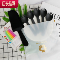 蛋糕餐具盘叉组塑料一次性蛋糕叉碟套装生日蛋糕刀叉盘组合纸盘子JING PING 白 5盘黑刀蜡烛100套一次性餐具