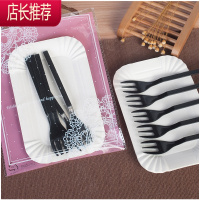 蛋糕盘子纸盘一次性蛋糕餐具套装蛋糕盘叉碟生日蛋糕刀叉盘组合JING PING 黑三齿叉5盘叉粉袋100套一次性餐具