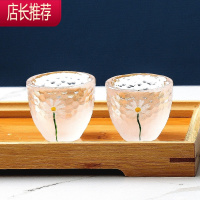手绘小雏菊玻璃酒具套装白酒杯子家用小号一两烈酒杯温酒壶清酒壶JING PING 云雾小雏菊[双杯]