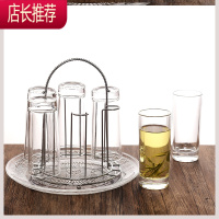 组合水杯玻璃杯家用套装杯子绿茶圆形架子直杯啤托盘客JING PING 6只高直身+杯架+托盘酒具