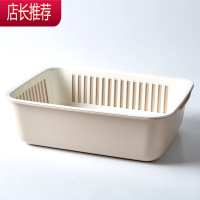 双层方形洗菜篮子沥水篮塑料家用创意水果盘多功能厨房淘米洗菜盆JING PING 卡其(MBL-8012)