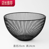 创意铁艺果篮沥水篮家用客厅茶几收纳篮现代简约水果盘欧式大果盆JING PING 果篮圆形黑