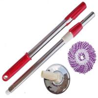 全不锈钢通用旋转拖把杆手压加粗加厚自动甩水拖布杆拖头替换墩布 普通加强杆+钢盘+1个头(非全钢杆)