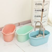 加高加厚胶棉拖把清洗桶可手提塑料桶平板拖把桶家用清洁桶洗车桶 轻薄款-[高19*底长38]颜色随机