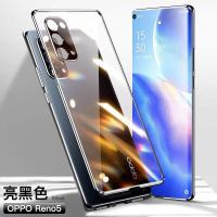 OPPOReno5pro手机壳reno5k保护套双面玻璃磁吸超薄镜头防摔十全包 OPPO Reno5 黑色[双面玻璃+镜