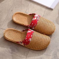 包头草席藤草编织凉拖鞋新款室内夏季居家男女情侣EVA防滑地板拖 酒红 35-36码