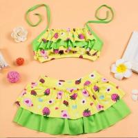 大儿童泳衣女童游泳衣女孩分体中小童泳装公主比基尼条纹两件套装 黄草莓 （18-40斤）