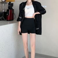 鲨鱼皮五分打底裤女外穿夏短裤紧身弹力瑜伽骑行裤高腰三分安全裤 黑色三分净版[一条装] M[建议105斤以内]