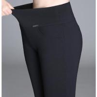 2020春夏款外穿打底裤高腰女大码九分黑色裤子胖mm休闲小脚铅笔裤 高腰裤(黑色小金属) M码(建议70-90斤)