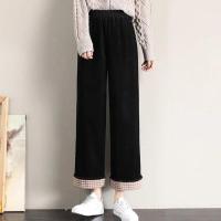 灯芯绒裤子女学生韩版宽松显瘦加绒秋冬新款直筒阔腿休闲裤 黑色 不加绒秋款 S