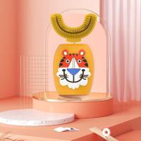 [美国SUIDDY]儿童电动牙刷U型2-3-6-12岁软毛宝宝牙刷牙膏自动 黄色小老虎1-7岁 [标配]普通机芯+普通刷