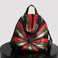 2021原创时尚软皮个性帽子手提单肩斜背撞色西瓜背包学院风走秀款 黑金彩