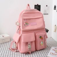 日韩原宿小清新小学生初中生书包新款学院风大容量双肩包女旅行包 粉色1372单书包不送礼品