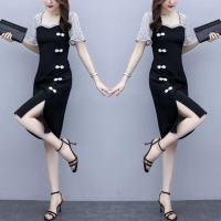 2021夏季大码新款胖妹妹气质显瘦 复古改良旗袍 民族风连衣裙 黑色 L建议100-115斤