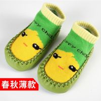 春秋宝宝地板袜新生婴幼儿学步袜子男女儿童鞋袜套软底夏季薄短款 绿色小鸡-短筒 底长11厘米(建议0-6个月)
