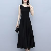 大码女装背心长裙子2021夏季新款时尚显瘦气质无袖雪纺胖mm连衣裙 黑色 L 建议[100-115斤]