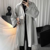 男士风衣中长款宽松帅气过膝潮流痞帅外套2021韩版夏秋季港风衣 灰色 4XL