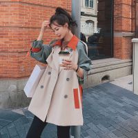 风衣女中长款英伦风2021年春秋新款拼接撞色韩版宽松chic大衣外套 图片色短款 S