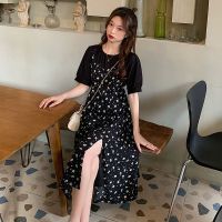 孕妇装夏季新款连衣裙碎花拼接假两件宽松大码女时尚收腰孕期裙子 高品质-黑色碎花裙 M[建议90-110斤]