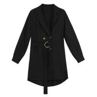 2021新款春秋风衣韩版修身百搭西装外套小外衣显瘦收腰中长款潮 黑色 [优质版] XS [80-95斤]