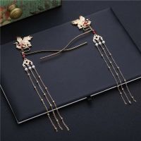 汉服头饰发冠女古风简约发饰古装复古流苏发簪子饰品2020新款发夹 一对发簪(金色)