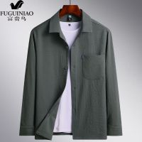 富贵鸟中老年人长袖衬衫外套男夏季中年冰丝衬衣爸爸夏装爷爷套装 深灰色 （长袖衬衫） 170/88A （100-115斤）