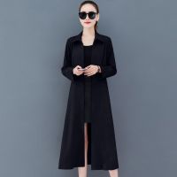 [有内衬]秋季风衣女长款2021新款韩版宽松休闲春秋妈妈薄款外套 藏蓝色无内衬 M