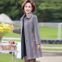 中年妈妈秋装外套中长款春秋冬风衣女40岁50中老年妇女毛呢子上衣 蓝色 [春秋不加棉] XL