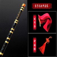 津童乐器古风经典黑色苦竹一节竹笛横笛初学者学生笛子 877升级刻诗款 G调无配件