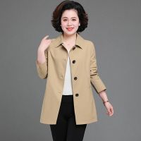 [有内衬]风衣外套女2021新款小个子休闲宽松外套中老年风衣夹克 卡其色 L 建议105斤以内
