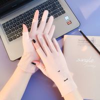 防晒手套女夏季薄款防晒防紫外线冰丝开车骑行钓鱼防滑透气漏二指 女士-小熊漏二指款（皮粉色）棉线面料