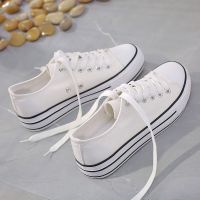 内增高鞋子女2021新款帆布鞋女韩版鞋子女百搭学生松糕厚底板鞋潮 白色 平底 40