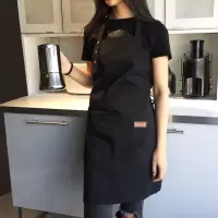 帆布围裙高档透气可爱厨房奶茶咖啡店餐厅美甲韩版时尚工作服男女 黑色 帆布款