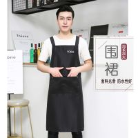 男士加长加大防水防油无袖围裙拉链兜时尚男女工作服韩版可印字 加长防水男士黑色背带(拉链兜