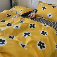 梦即 北欧风小格子被套四件套学生宿舍床单三件套单双人床上用品 妙恋（黄）K 1.2米三件套【宿舍床专用】