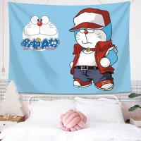 ins挂布叮当猫背景布哆啦a梦动漫墙布儿童卧室房间宿舍改造隔断帘[10月28日发完] 酷酷叮当猫 绒布1*0.75米[送